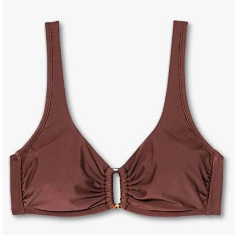 KONA SOL | NWT Brown Rectangle Bralette Bikini Top Adjustable Strap | Size Large